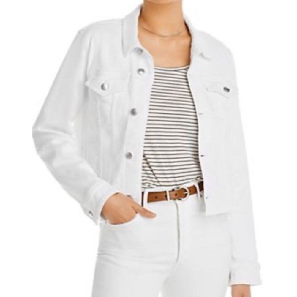 7 For All Mankind Sz L Jean Jacket Classic Trucker White Denim Preppy Summer